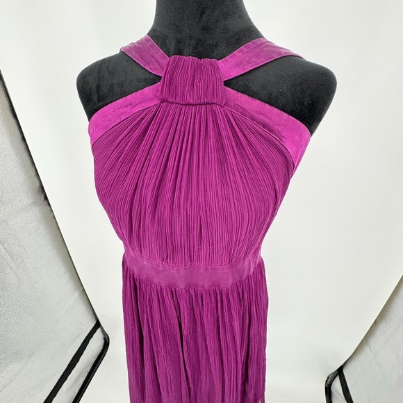 Vintage Halter Pleated Silk Midi Dress 6 Y2K Cocktail Wedding Guest Flowy Party - Picture 3 of 6